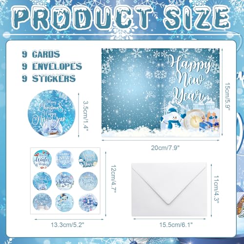 HOWAF 9PCS Happy New Year Cards 2026 Greeting Card with Envelopes Stickers - Image 2