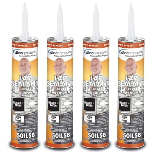 Dicor 501LSB-1, Self-Leveling Lap Sealant, RV Roof and Repair, Black, 10.3 OZ Tube, Pack of 4