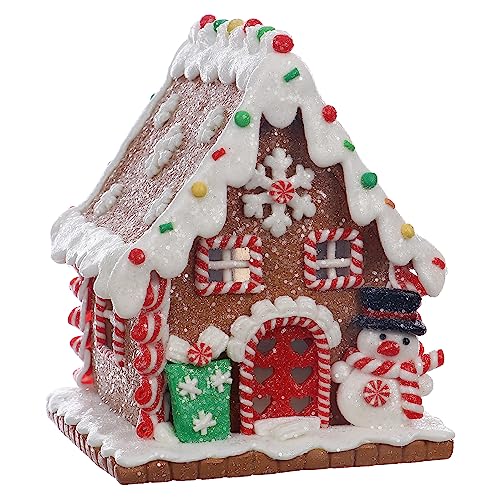 Season 2 Season Christmas Decorations 5.5" LED Clay Gingerbread Collectible House Village Ornaments with Snowman Box for Holiday Decor Tabletop Home décor