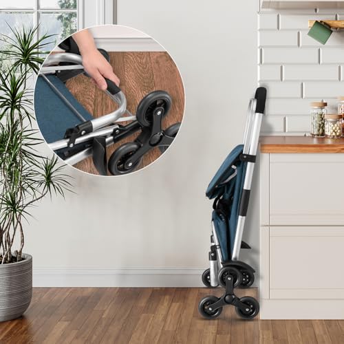 Bakaji Carrello Spesa Montascale 3 In 1 Pieghevole Per Trasporto Con Capacità 56 Litri, Carrellino A Mano Portaspesa Con Borsa Refrigerante, Carico Massimo 30Kg, Manico Ergonomico, Tracolla (Blu) - 5