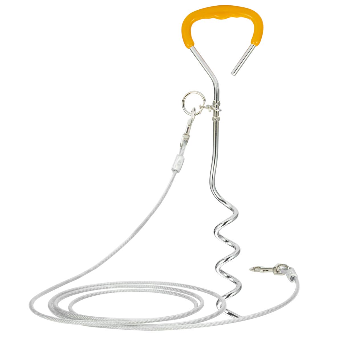Camidy Juego de Cables Y Estacas para Amarre para Perros Estaca en Espiral Correa de Alambre de Acero Resistente para Perros Que Juegan en El Jardín Al Aire Libre
