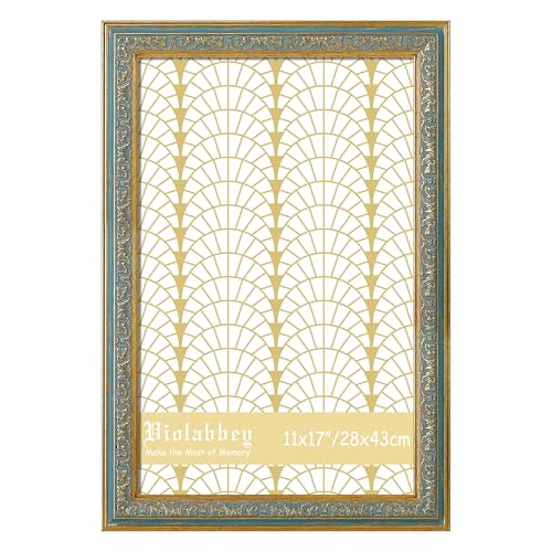 Image of VIOLABBEY 11x17 Picture Frame Blue, Vintage Photo Frames Ornate without Mat for Wall Hanging