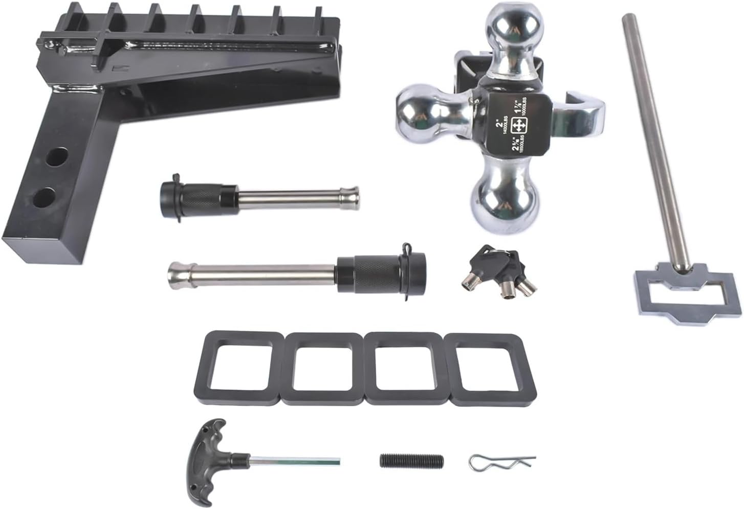 Heavy Duty AP03 Trailer Hitch 2.0-Inch Receiver - 8 Inch Drop, 17000 LBS GTW, Tri-Ball Mount with Hook