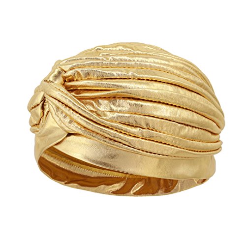 Surkat Unisex Metallic Arab India Pleated Turban Headwrap Swami Hat Costume Hat Chemo Cap(Gold)
