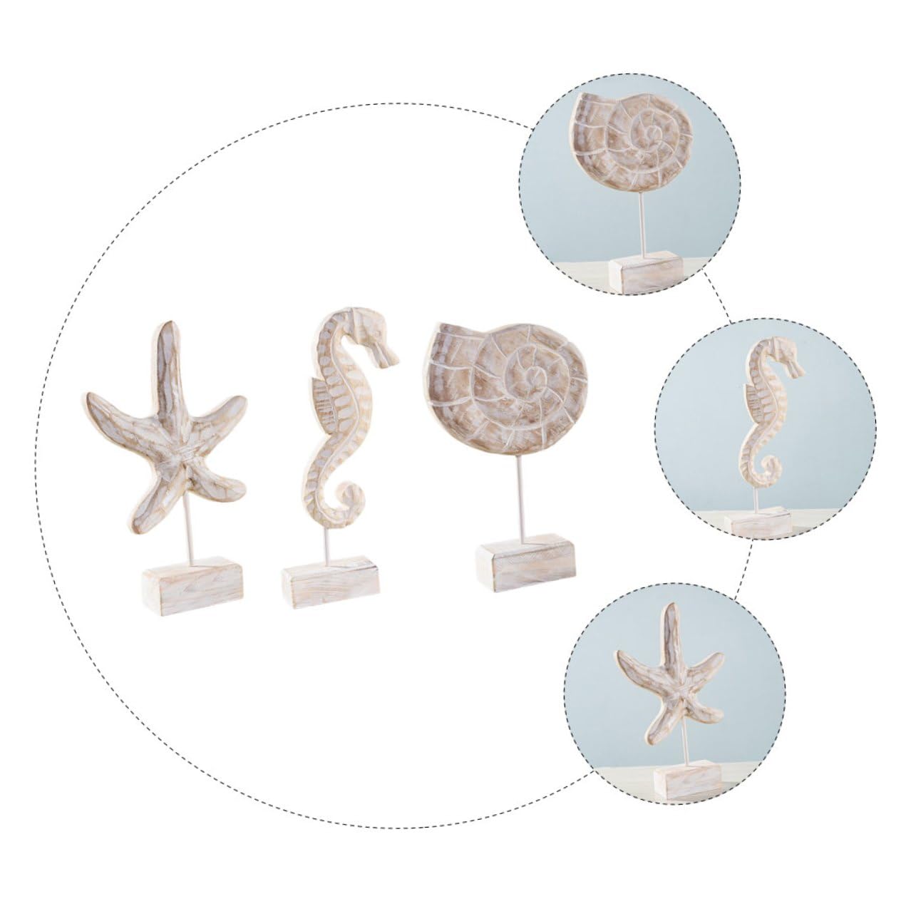 Uonlytech Cavalluccio Marino e Conchiglia Set 3 Pezzi Soprammobili al Mare Decorazioni Tavolo a Forma di Stella Marina per Arredamento Casa Unico