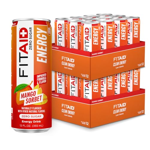 FITAID Energy Zero Sugar Mango Sorbet 200mg, 12 fl oz (24-Pack)