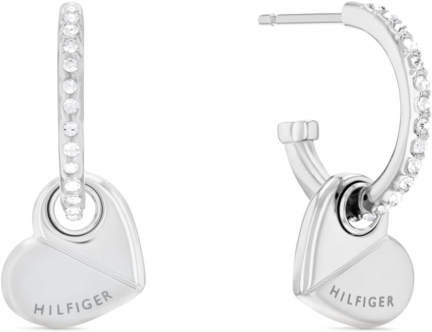 Tommy Hilfiger Women's Jewelry - Stainless Steel Heart Hoop Earrings with Sparkling Crystals - 21mm - Perfect for Casual or Dressy Occasions - Gifts for Her