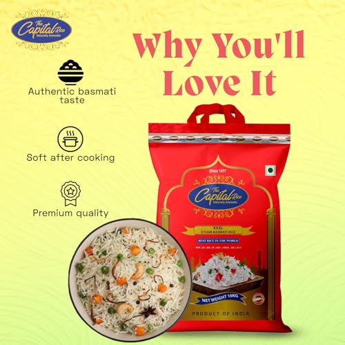 Image of The Capital XXXL Basmati Rice - 10Kg | Extra Long Grain Steam Rice | Naturally Aromatic, Fluffy & Non-Sticky | Ideal for Biryani, Pulao & Daily Meals