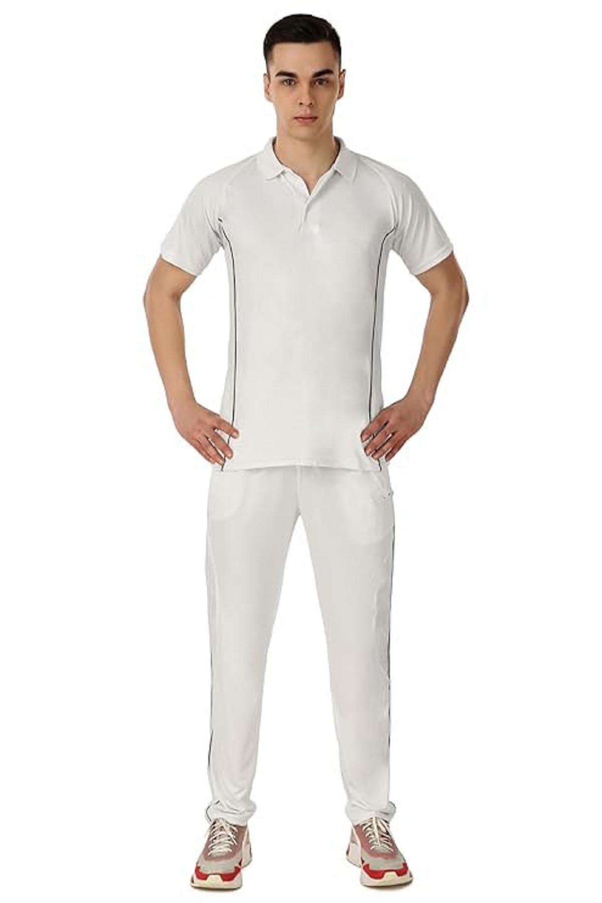 SPORTYWAY Half Sleeves Mens/Adults Cricket Training Jersey Uniform Dress T-shirt And Track Pants | Cricket Kit | Cricket Dress (White)-picture-11