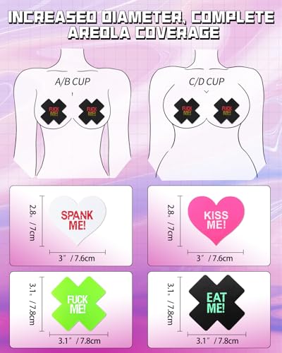 Image of CICKEE Pasties Sexy Nipple Covers 9 Pack Fun Pasty Pack for Rave Party Goth Lingerie Heart X Breast Petals with Words