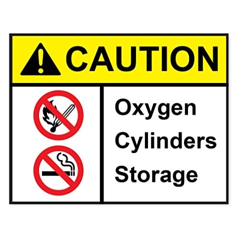 2 x CAUTION- OXYGEN CYLINDER STORAGE- Safety, warning, workplace sticker Cover