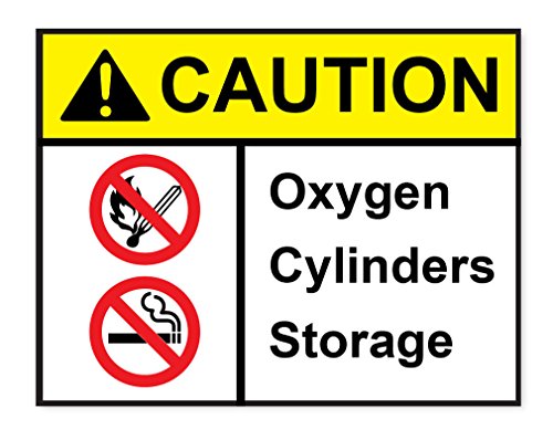 CAUTION OXYGEN CYLINDER STORAGE Red Vinyl Safety Sticker, 164 x 127mm, Utility Style, 2 Count