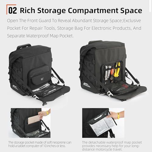 Rhinowalk Motorcycle Saddlebags Waterproof Tail Bag Luggage Bags Quick Release Side Bags 35L~45L Expandable with Molle System, Reflective Safety, Black (1pc) - Thumbnail 4