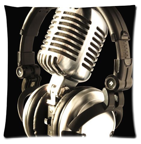 Culture Love Music Microphone And Music Notes Throw Pillow Cover Cushion Case 18" x 18" (One Side) Pillow Case