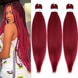 ADIASAI Burgundy Braiding Hair Pre Stretched 24 Inch 3 Packs for Professional Hair Extensions, Hot Water Setting Yaki Texture Synthetic Hair(BUG#)