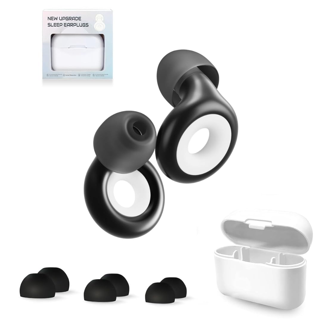 zepzy ear plugs for noise reduction: flexible silicone earplugs for noise cancelling, ear plug for flight travel, studying, sleep - includes 6 ear tips (s/m/l) (black, pack of 1)
