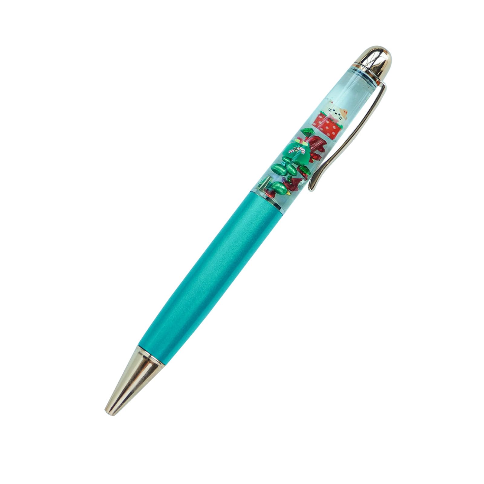 Sikyby Christmas Cat Sitting On Present Box Xmas Fun Pens Cute Floater Floating Liquid Writing Journaling Office Pen Unique Gifts