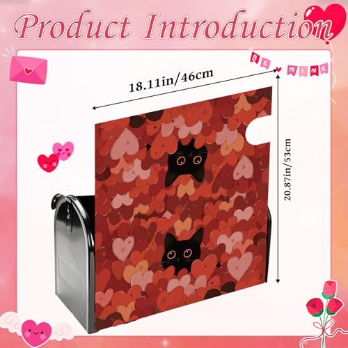 Valentines Mailbox Covers Magnetic Standard Size, Black Cat Love Heart Mail Box Cover with Magnet, Valentine\'s Day Post Letter Box Covers for Anniversary Holiday Outdoor Garden Yard Home Decor 21\"x18\" - Thumbnail 2