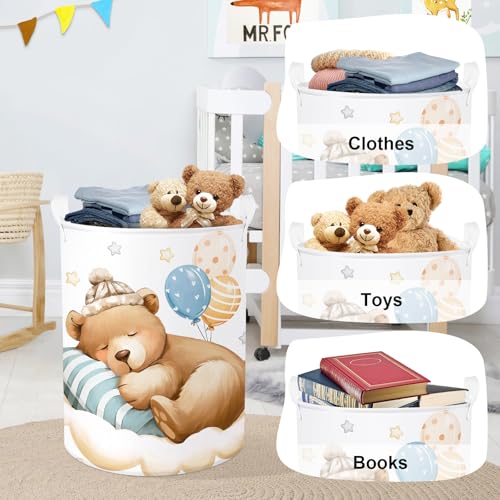 Image of Sleeping Animals Baby Laundry Hamper Collapsible Clothes Kids Storage Basket Large Boys Girls Gift Toy Box Bin for Nursery, Bear, 63L