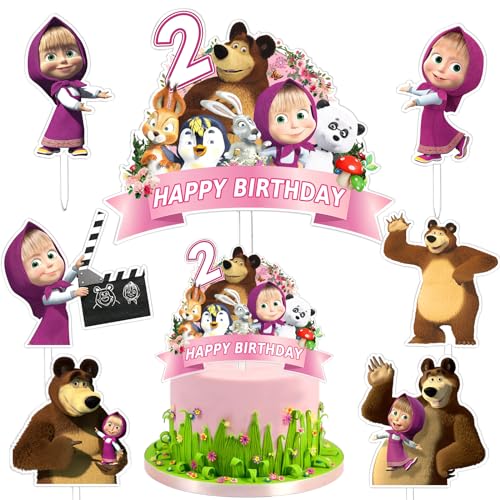 7 peças Cake Topper Masch 2 anos, decoração de bolo de masch, decoração Cupcake, decoração de aniversário, artigos de festa, crianças e meninas, para aniversários, festas de aniversário infantil, baby