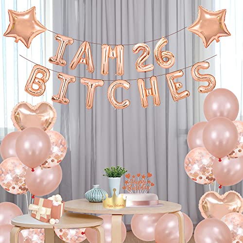 Santonila 26Th Birthday Party Set-I Am 26 Bitches Funny Banner Confetti Rose Gold Balloons For Girls 26 Years Old Birthday Decorations #TOP2