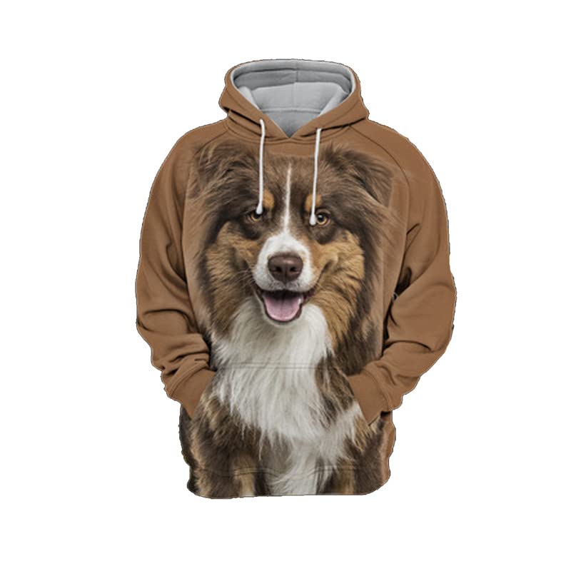 Pull à capuche homme marron motif Sheltie imprimé 3D en taille S