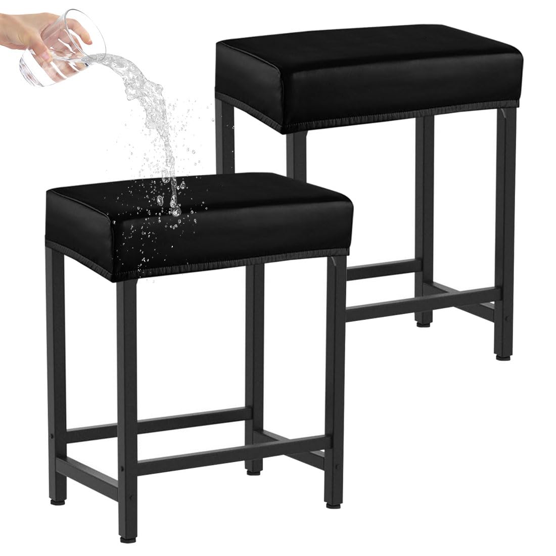 Levoberg Bar Stool Cover Rectangle Waterproof PU Counter Height Barstool Slipcovers Rectangular Vanity Stool Cover Kitchen Counter Saddle Seat Cover