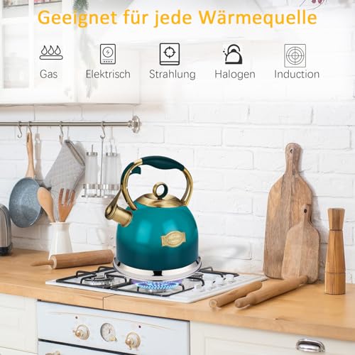 Flötenkessel Wasserkessel, 3L Edelstahl Pfeifkessel Mit Hitzebeständigem Griff, Pfeifender Kessel Für Induktionsherde – Ansicht 5