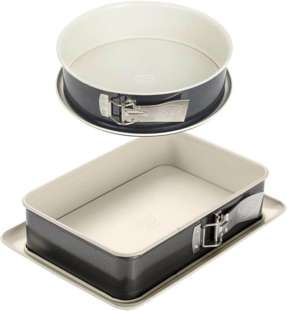 9928950 Set of 2 Cake Tins Rectangular Springform Cake Tin Fondant Mould Round Steel Ceramic 28 x 8 cm and 28 x 18 x 7 cm