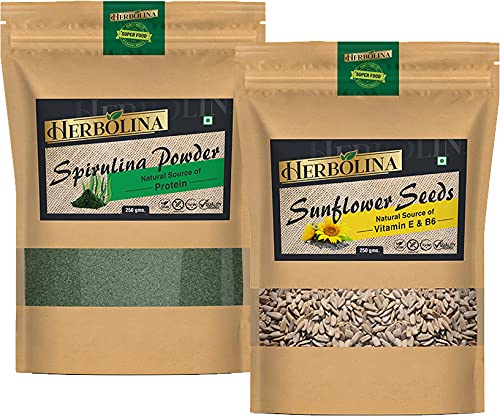Herbolina Seeds Pack of 500g (Combo of Spirulina Powder and Sunflower Seeds)Each 250g