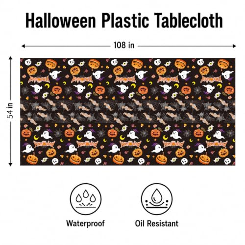 Oeyliz Halloween Tablecloth Disposable Plastic Table Cloth 2 Pack Black - image 4