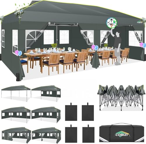 COBIZI Faltpavillon 3x6 Pavillon wasserdicht Winterfest, Pop Up Pavillon Klappbar 3x6 Zelt mit 6 Seitenwnden mit Belüftungsöffnungen, Sandsack|Gardenpavillon Partyzelt für Markt, Freien Event,Grau