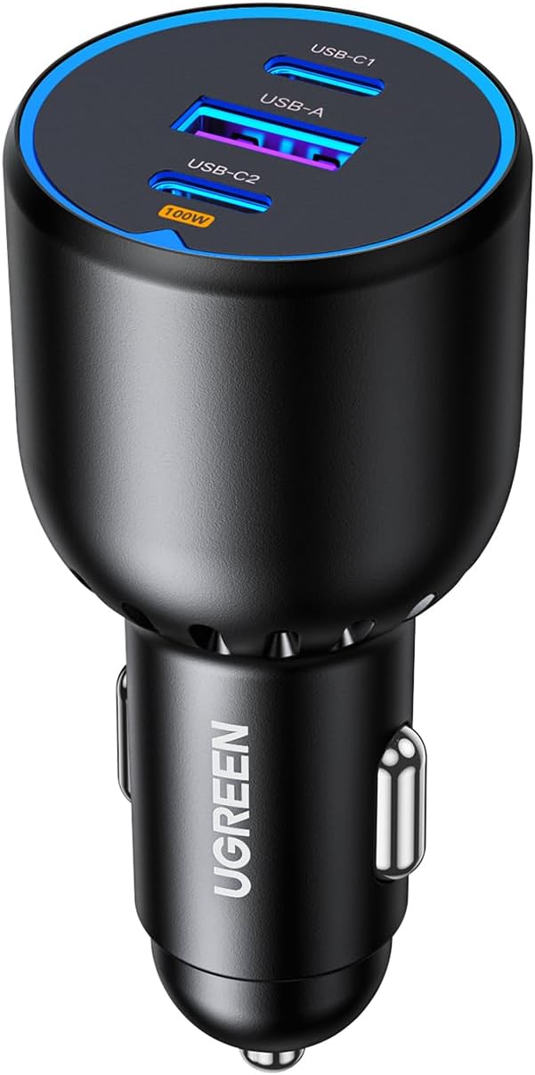 UGREEN 130W USB C Chargeur de voiture, adaptateur de chargeur de voiture de type C compatible avec iPhone 17 17 Air 17 Pro 17 Pro Max 16 16 Plus 16 Pro 16 Pro Max 15 14 13 12, Galaxy S24 S23 Ultra, iPad, MacBook, etc.
