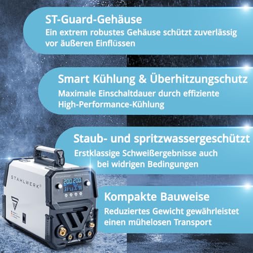 Image of STAHLWERK CTM-250 ST Digital 5-in-1 Gas Protected Combi Welder | Inverter with 200 A, Synergic Wire Feeder and Integrated 50 A Plasma Cutter CUT | TIG | MIG MAG | MMA | FLUX