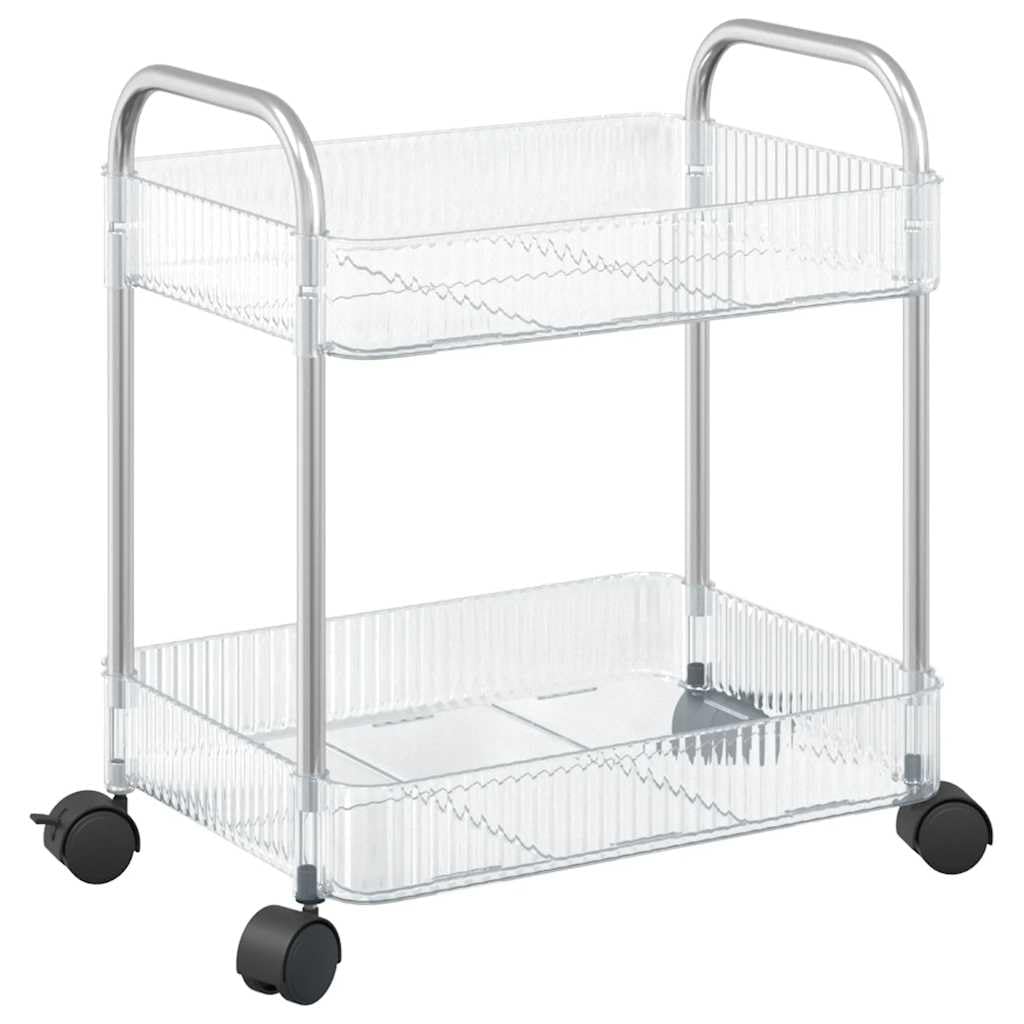 Carro de almacenamiento acrílico con ruedas y frenos, 2 plantas, transparente, incluye cuencos colgantes para cocina y baño