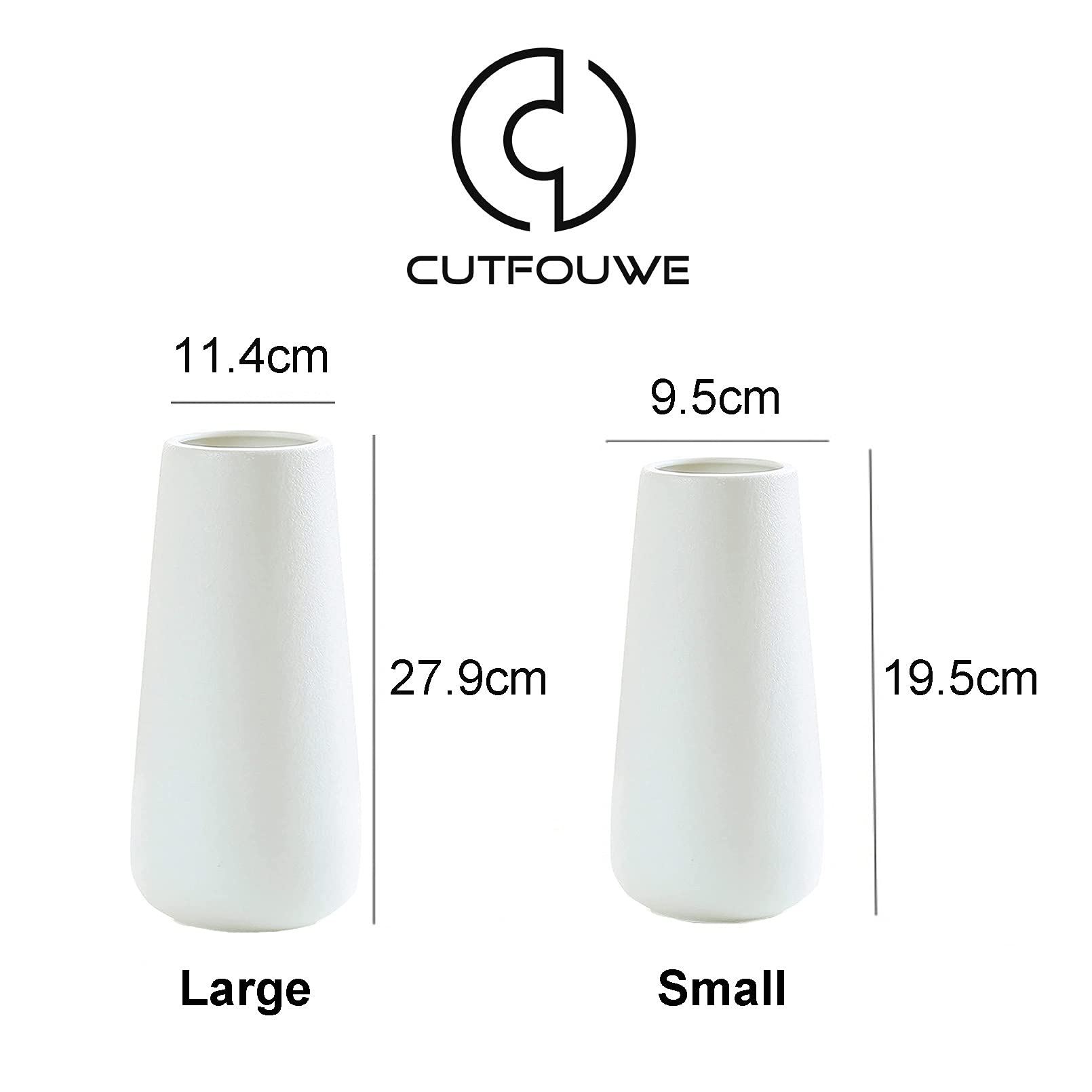 Cutfouwe vase hoch, Keramik vase Boho deko（2er-Set ）, Blumenvase modern tischdeko Wohnzimmer, hohe vase für pampasgras/Blumen/getrocknete Blumen/künstliche Blumen,Weiß,2pcs Large