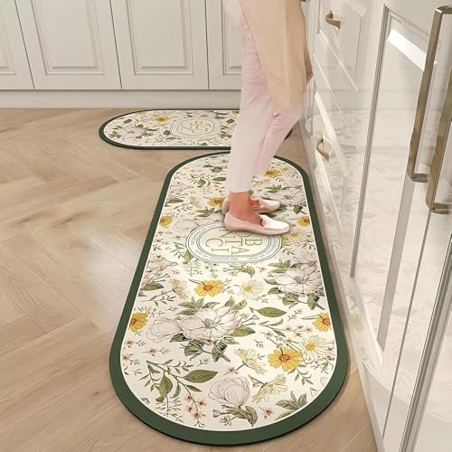 Image of proxin Rubber Rectangular Kitchen Mats for Floor Set of 2 Pcs, Super Absorbent, Anti-Skid, Fast Drying & Washable Mats for Kitchen Sink, Counter & Platform Area (Multi 1)