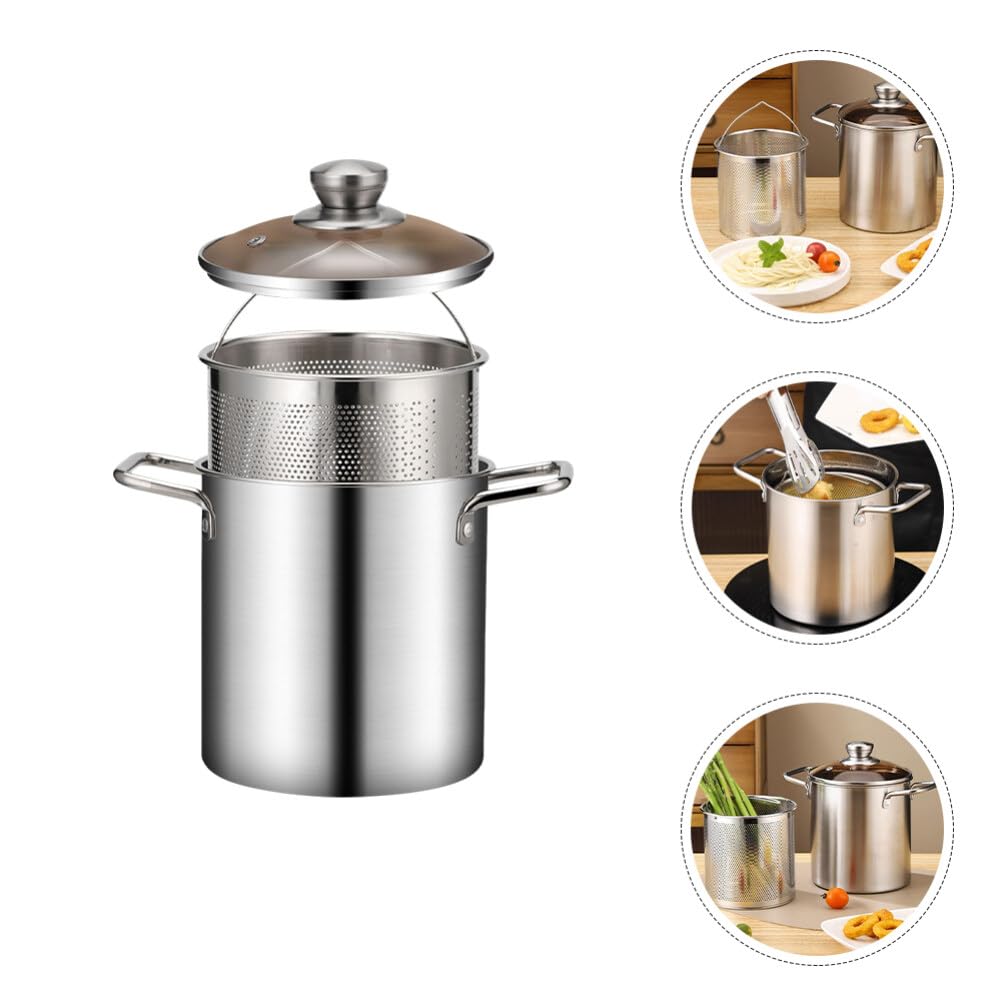 BESPORTBLE 1 Set Fry Pan Portable Frying Pan Pot with Basket Mini Deep Fryer Basket Deep Fryers for The Home with Basket Griddle Pan Wok Mini Frying Basket Fries Metal Small Stainless Steel