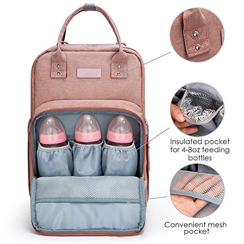 Diaper Bag Backpack Upsimples Multi-Function Maternity Nappy Bags for Mom&Dad, Baby Bag with Laptop Pocket,USB Charging Port,Stroller Straps, Pink