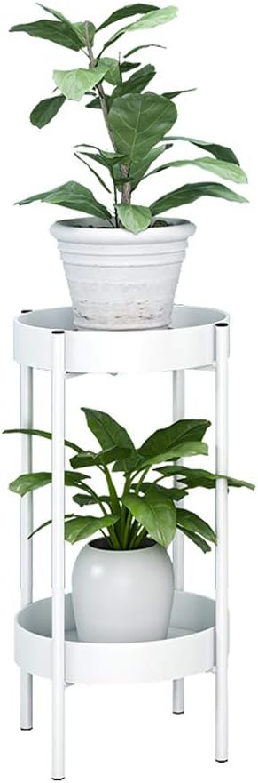 Metal Plant Stand,Flower Pot Holder,Double Layer Foldable Flower Stand,Heightening Protection Non-Slip Mat,Suitable for Indoor/Balcony/Living Room