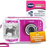 VTech KidiZoom Print Cam I Digitale Sofortbild-Kinderkamera mit Thermodruck I Selfie- und Videokamera mit Effekten, Spielen, Zoom + Vorlagen I Lernspielzeug Technik für Kinder ab 4 Jahren I Pink