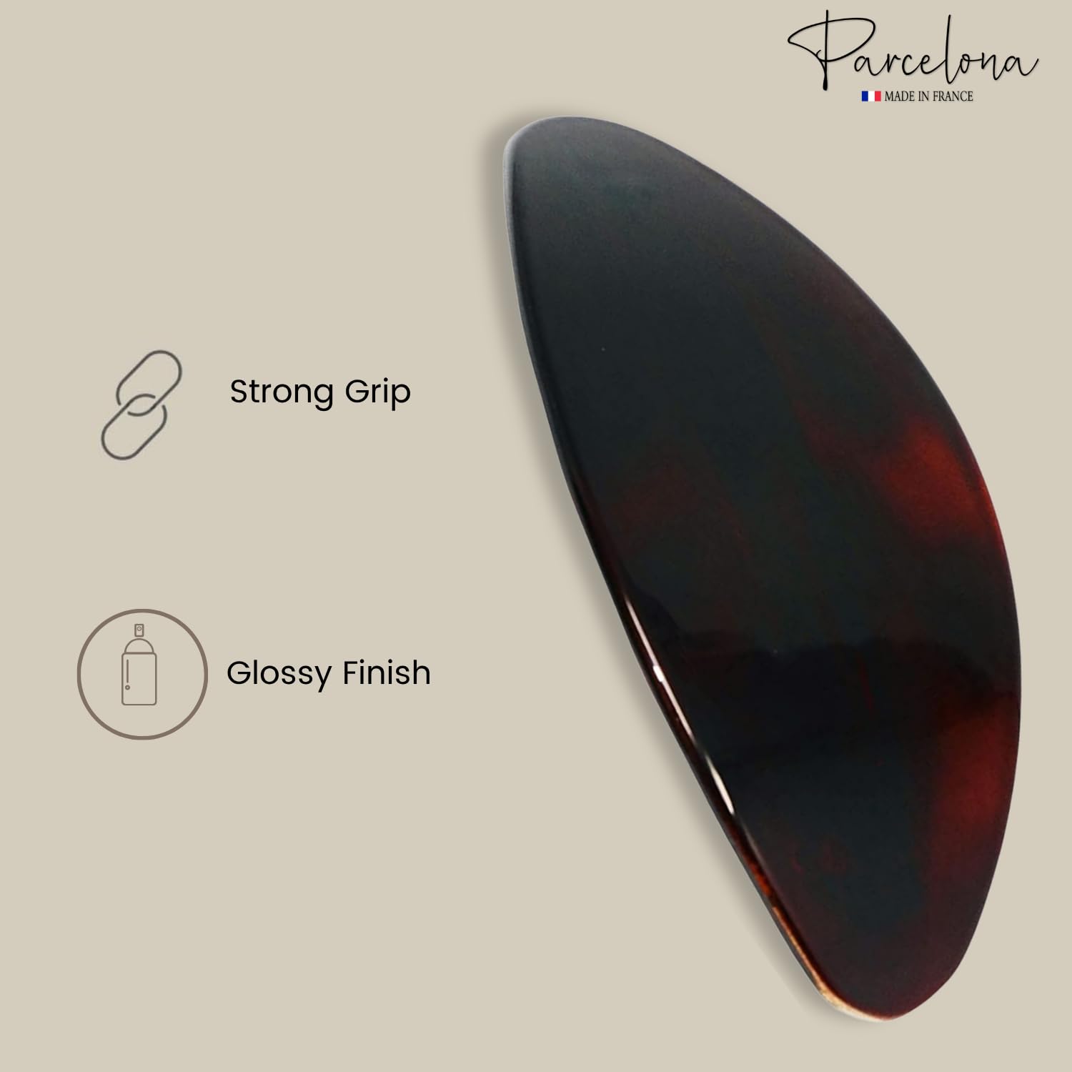 Parcelona French Oval Tortoise Shell Brown Extra Large Celluloid Automatic Hair Clip Hair Barrette - Image 7