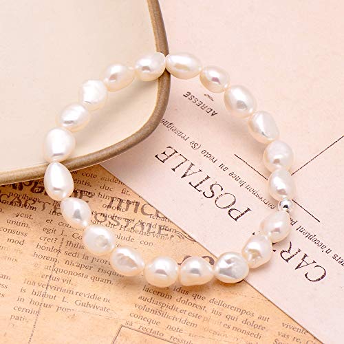 Paialco 8-9MM Freshwater Cultured Baroque Pearls Stretch Bracelet 7.0 Inches, Natural White Color2