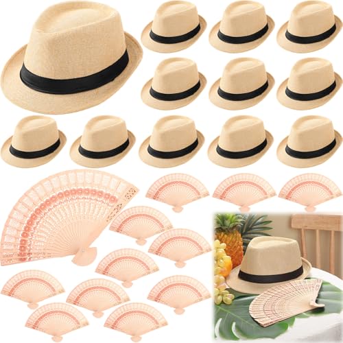 Chicingyou 12 juegos de decoraciones de fiesta de la noche de la Habana, 12 sombreros cubanos para hombres y 12 piezas de centro de mesa plegables de madera para la noche habana, cumpleaños, boda