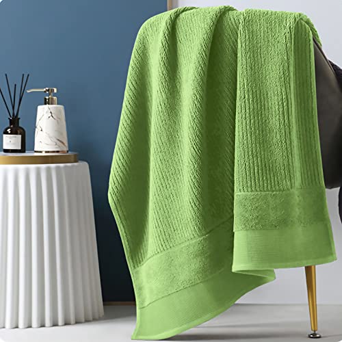 Dihonhfo Green Striped Luxury Bath Towel Set, N.w：1.9 Lbs ，55 "L X28 W Inches,650Gsm,100% Cotton, Soft, Good Water Absorption, 1 Bath Towel, 1 Towel, 2 Spa Facial Towels (4-Piece Set Green) #TOP1