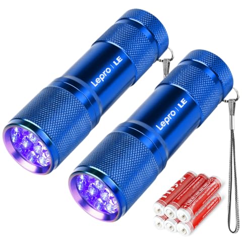 Image of Lepro 365nm UV Flashlight, Small Portable Black Light Detector for Invisible Ink Pens, Dog Cat Pet Urine Stain, AAA Batteries Included, 2 Pack
