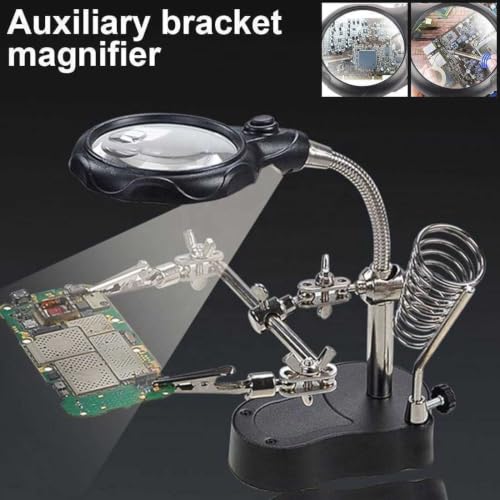 Image of Aptechdeals Helping Hands Soldering Station with Magnifying Glass | 2 Adjustable Alligator Clips | Flexible Arms | Soldering Iron Holder | PCB Repair & DIY Work