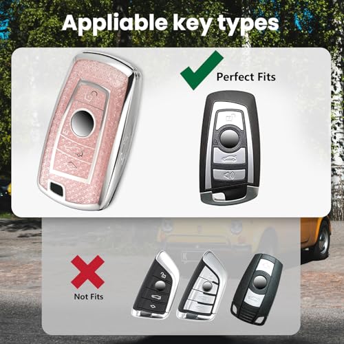 Image of Key Fob Cover for BMW X3, Rhinestone Wristlet Keychain Case, Pink