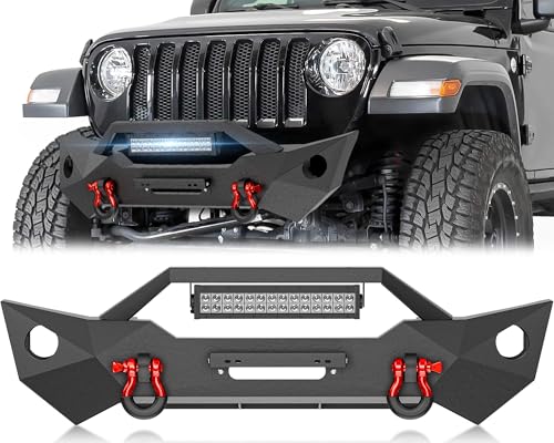 Image of for Wrangler JL & Gladiator JT Stubby Front Bumper Compatible with 2018-2026 Jeep Wrangler JL JLU & Gladiator JT with Winch Plate, LED Lights, OE Fog Light Holes, License Plate Frame & D-rings