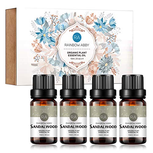 4 botellas de aceite esencial de sándalo 100% aceite de aromaterapia puro para difusor, perfumes, masajes, cuidado de la piel, jabones, velas - 4 x 10 ml